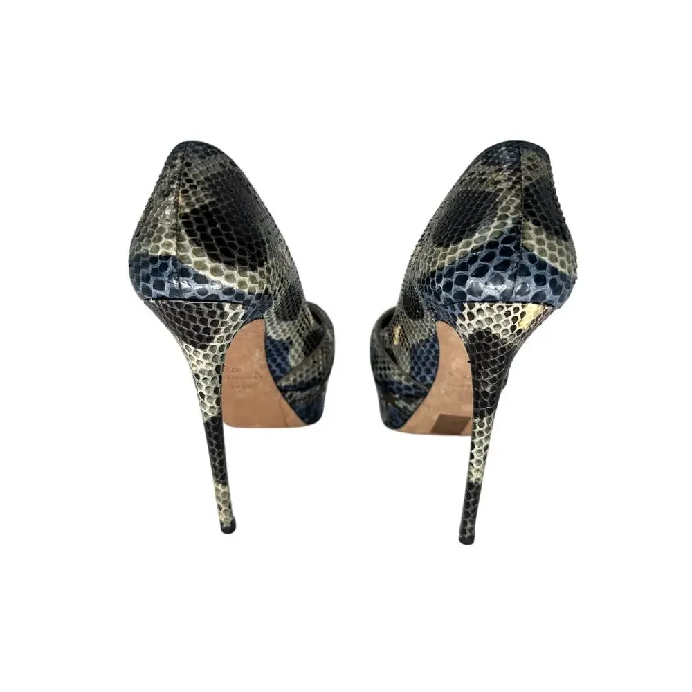 Valentino Garavani Python Rockstud Platform Pumps High Heels Women's Size 37.5